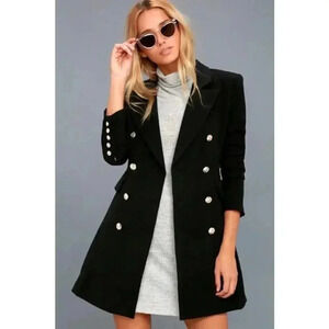 NWT Lulus Captain's Blog Black Double-Breasted Coat/Dress in  Black Size M